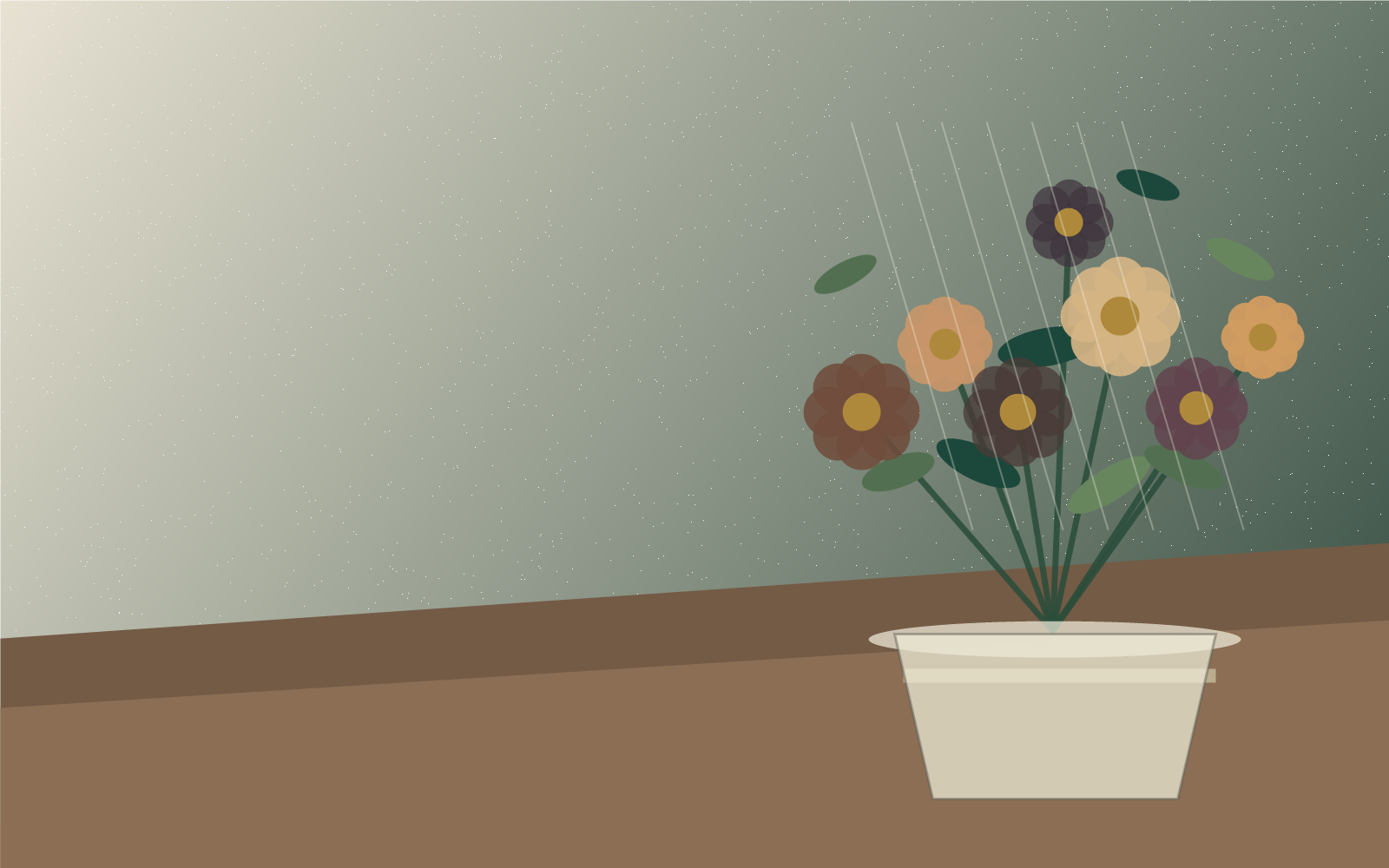 カウンターの花器に飾られた花のアレンジメント